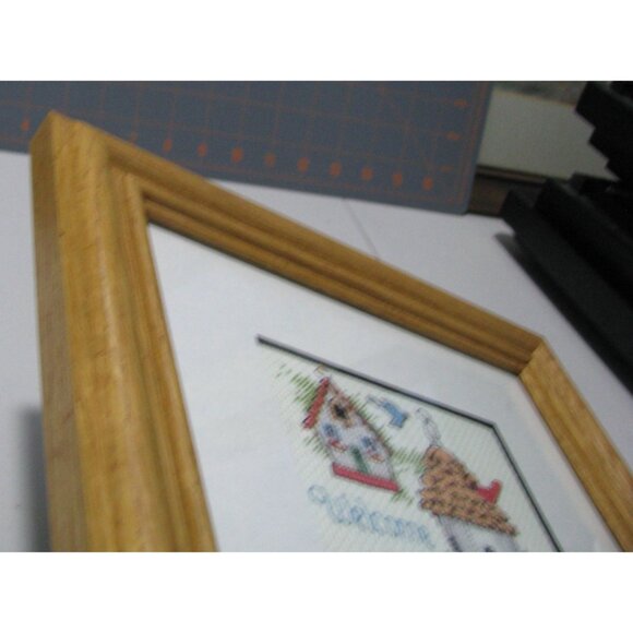 Framed Cross-Stitch Birdhouse Welcome Art In Wooden Frame - Picture 13 of 14